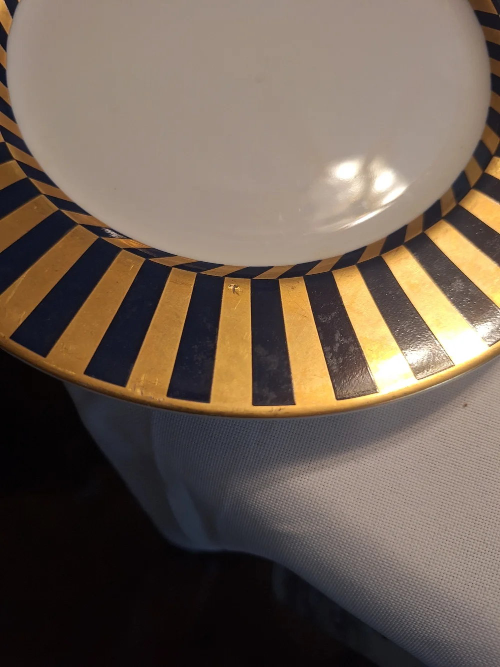 King Tut Set of 4 Decorative Bread Plates with Navy and Gold Stripe Rim